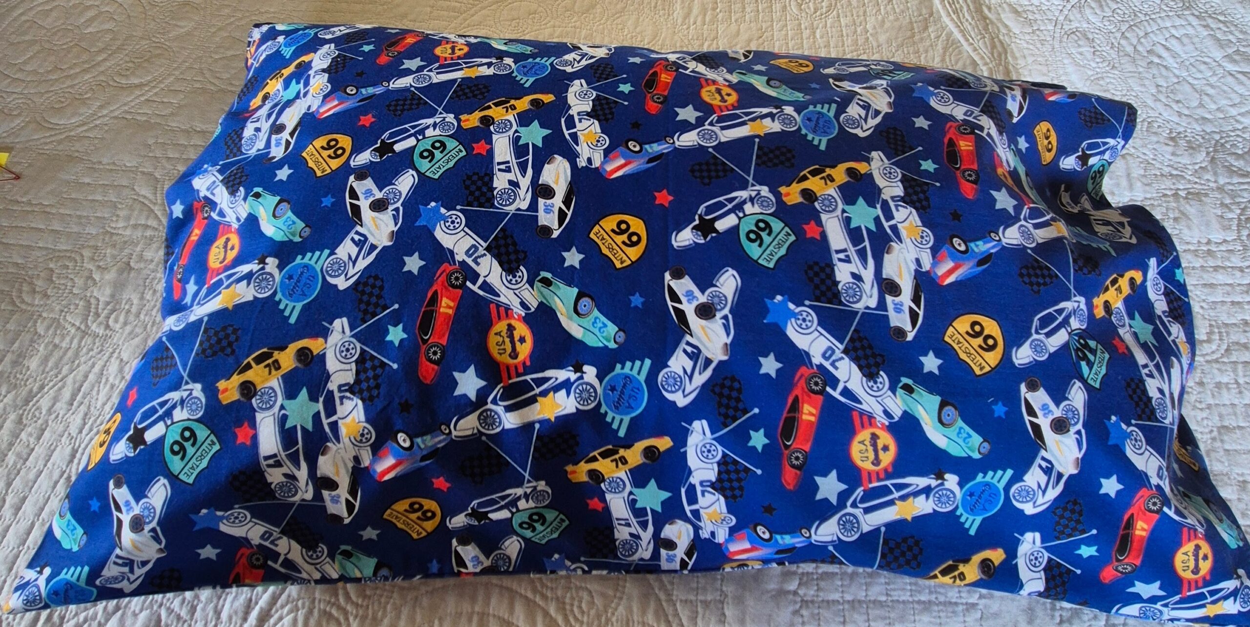 Pillowcase- Blue with Racing Cars - Image 2